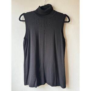 D.F.A. New York Black Sleeveless Turtleneck Sweater Top Sequin Detail XL